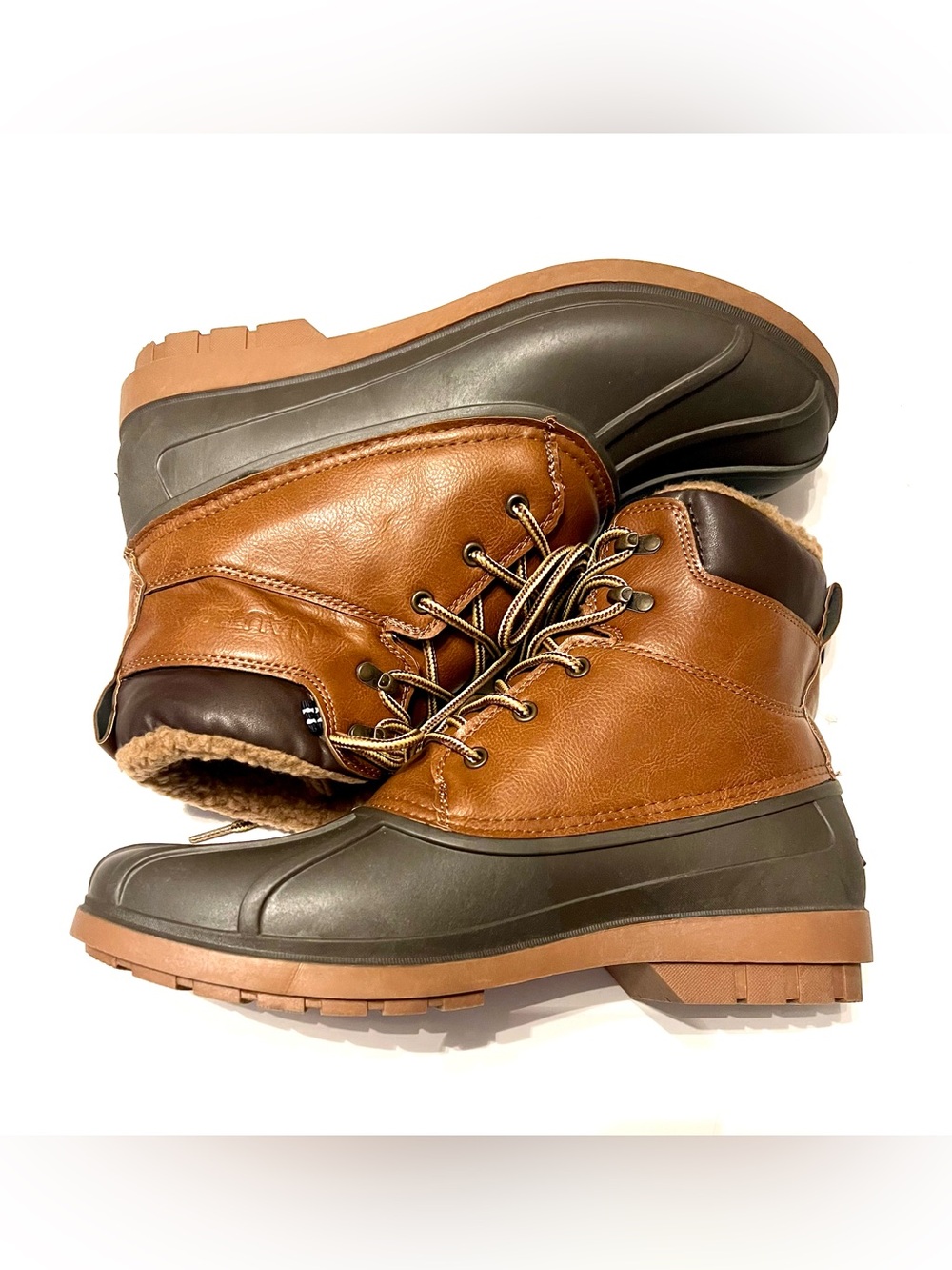 Nautica Men’s Brown Leather Water Resistant Lace Up Duck Boots-Size 11 - Picture 4 of 10